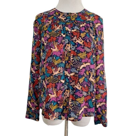Conversations by ANTHROPOLOGIE Size 4  Top Blouse Long Sleeve Colorful Whimsical - Picture 2 of 9